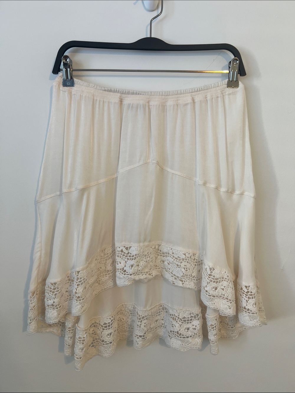 Free People Cream Lace-Trim High-Low Skirt